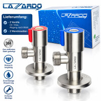 2 Set Eckventil aus Edelstahl rot blau Abgang: 3/8" und Wandanschluss 1/2"